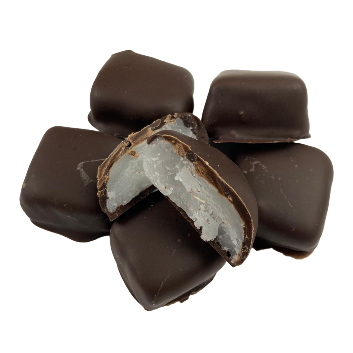 a handful of vegan chocolate coated mint cake