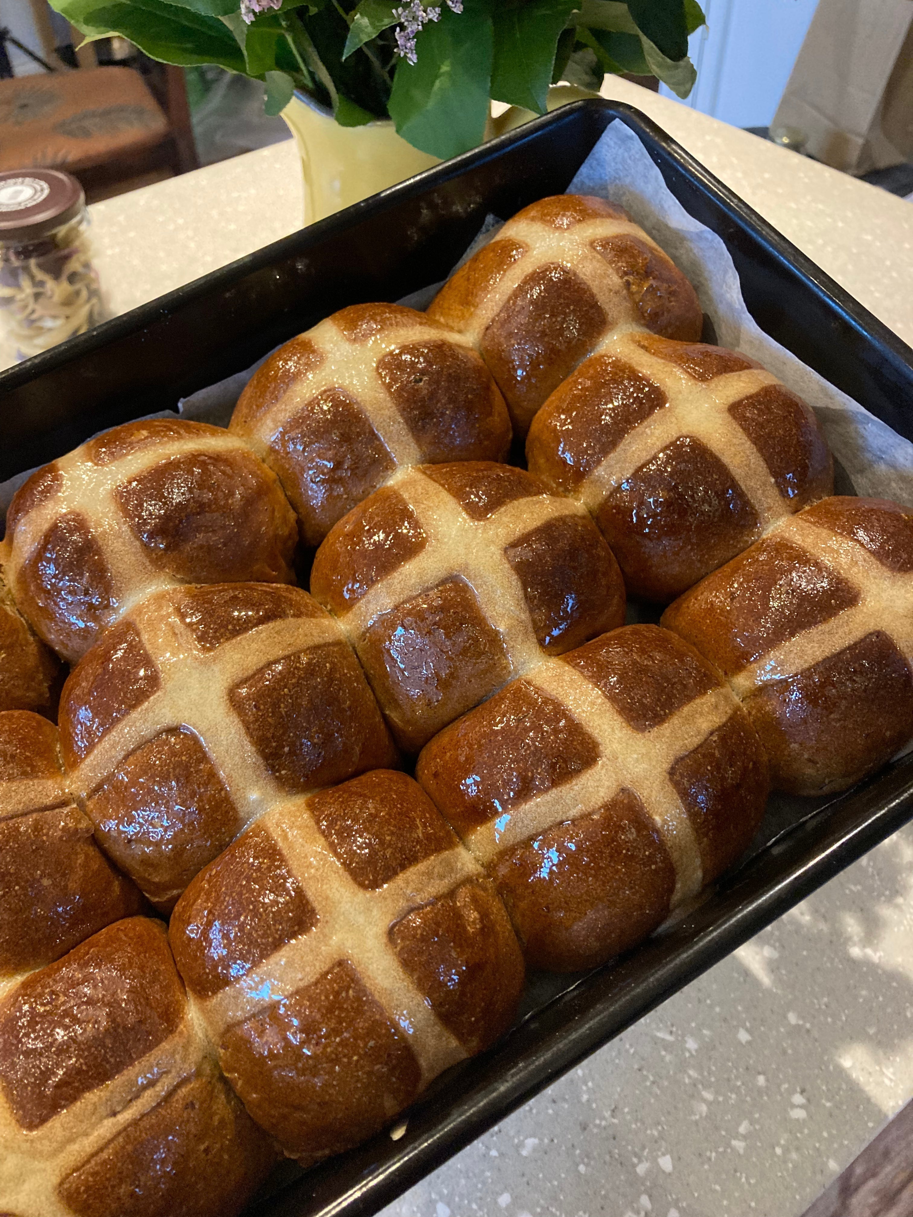 Sticky Toffee Hot Cross Buns