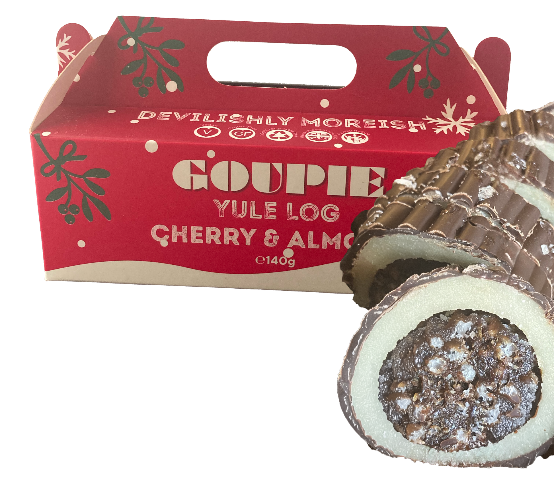 vegan cherry and almond chocolate yule log