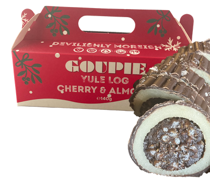 vegan cherry and almond chocolate yule log
