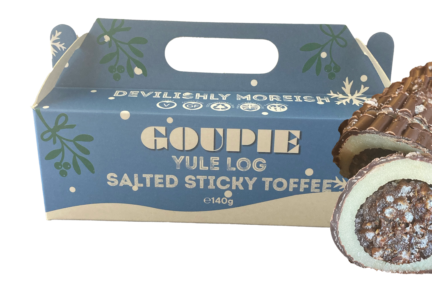 vegan salted sticky toffee chocolate yule log